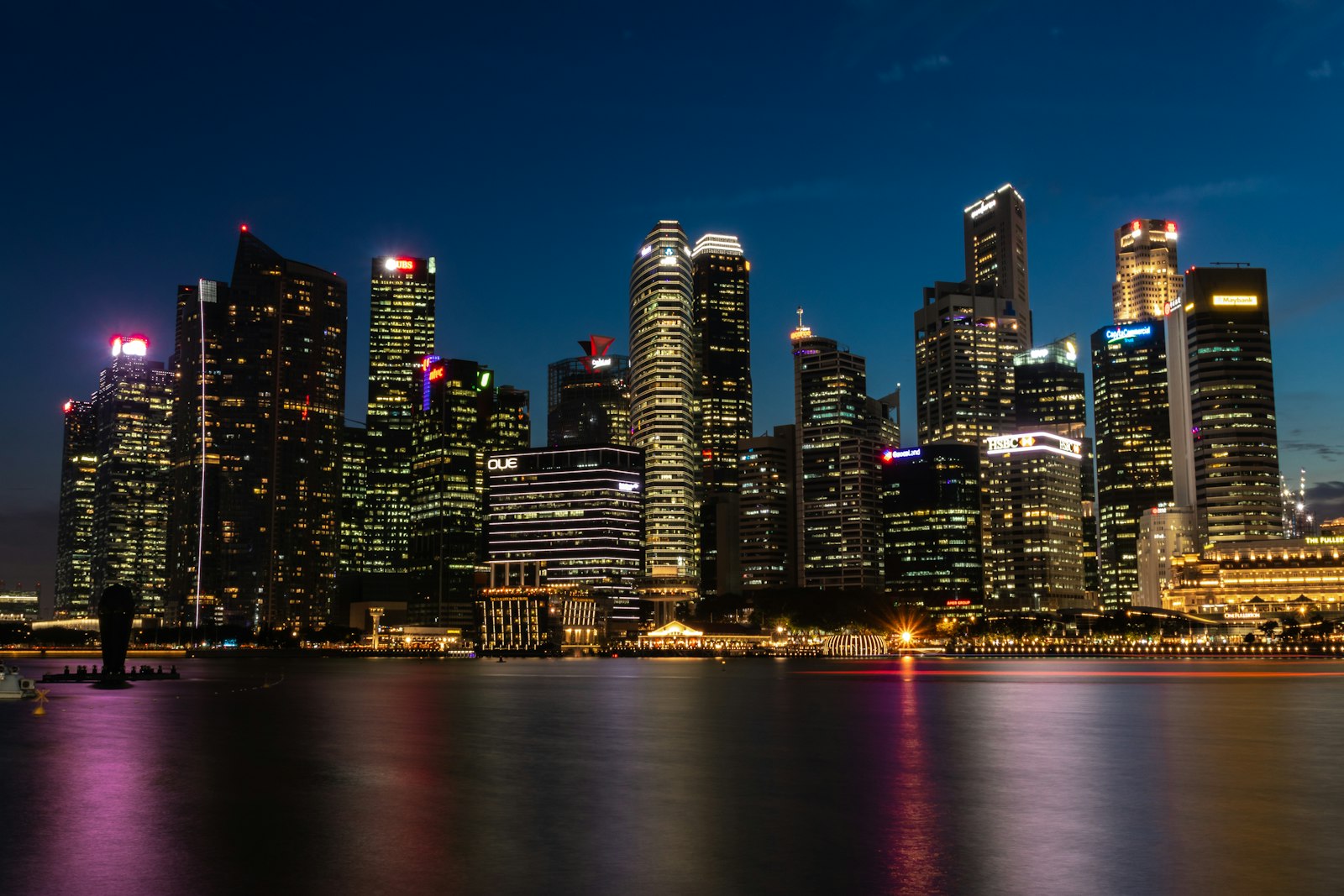 Singapore financial district skyline at night