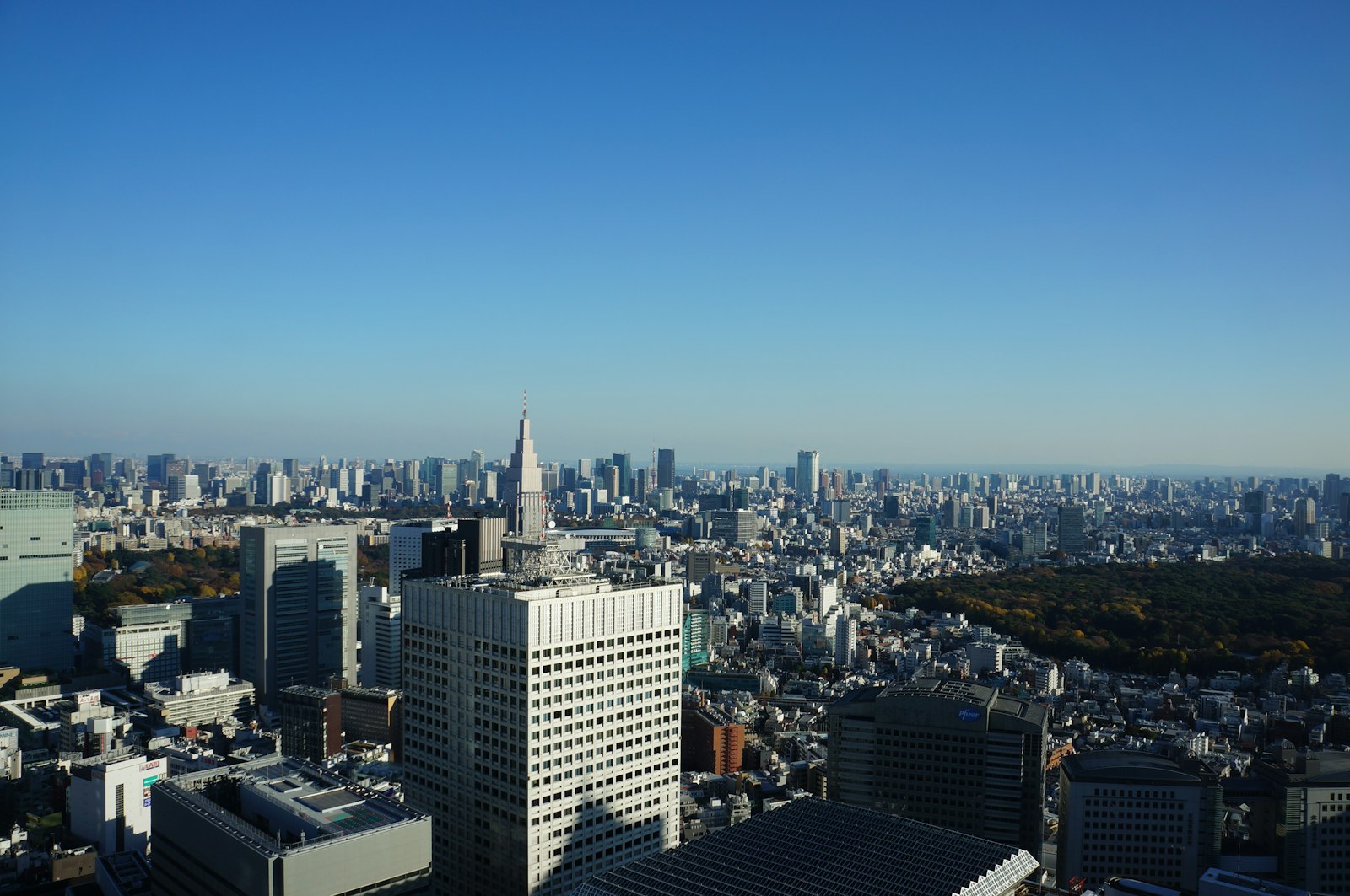 Aerial view of central Tokyo office towers