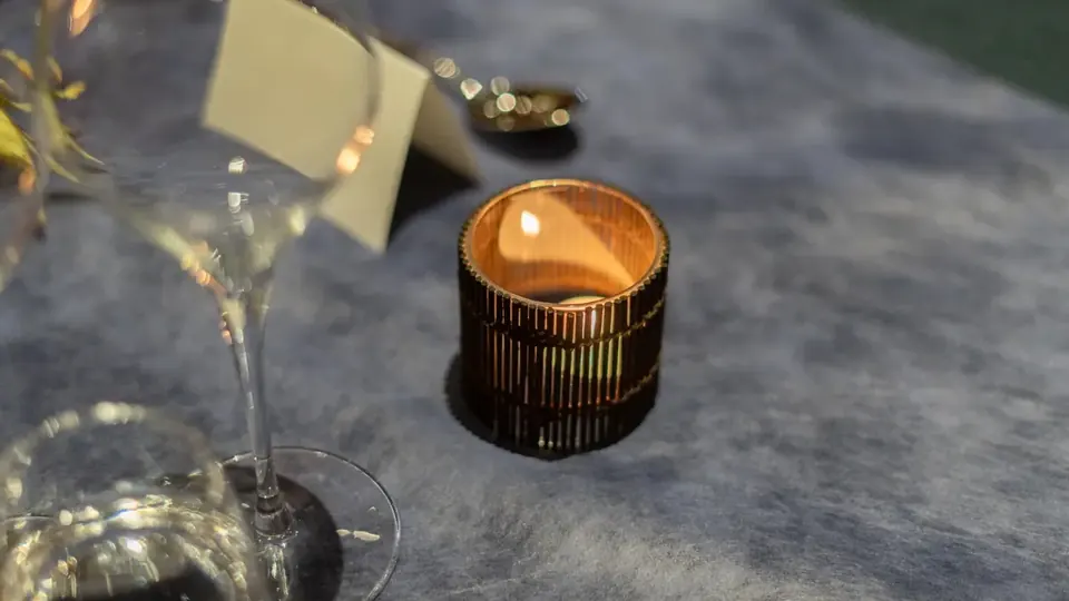 A candle-lit dinner table